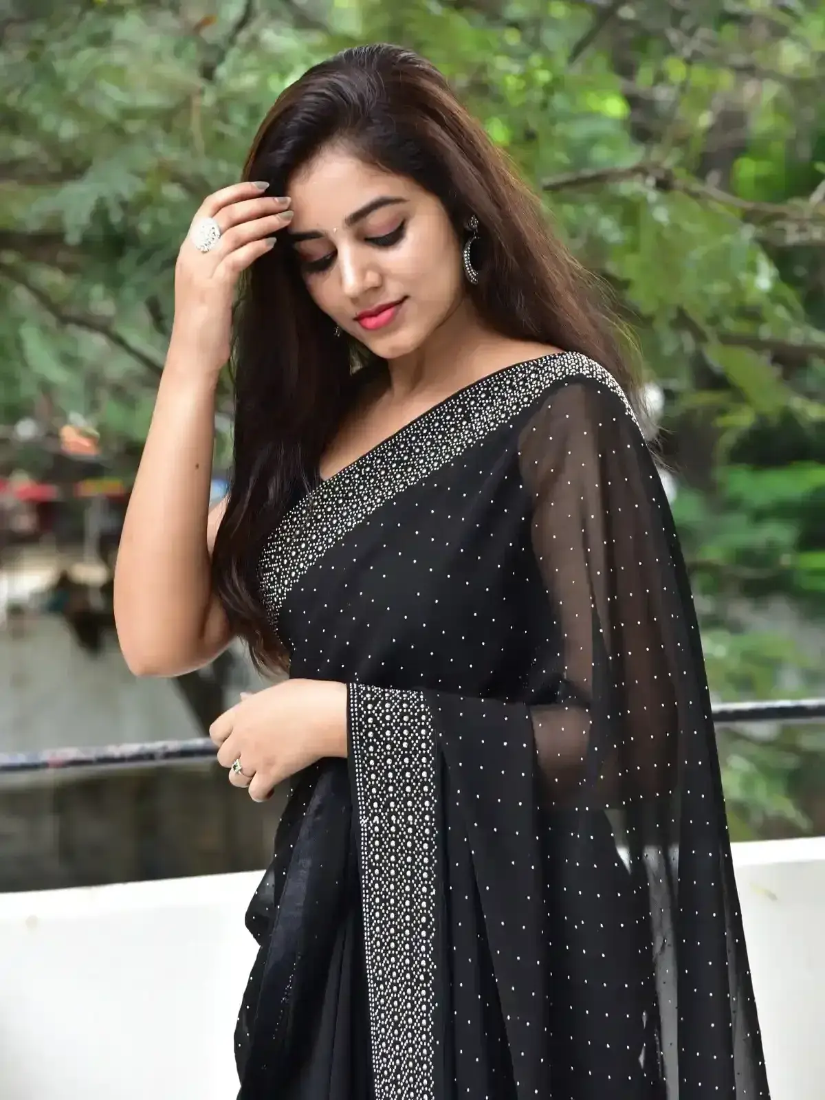 Vibhisha Jaanu in Black Saree at Rudram Kota Movie Success Meet